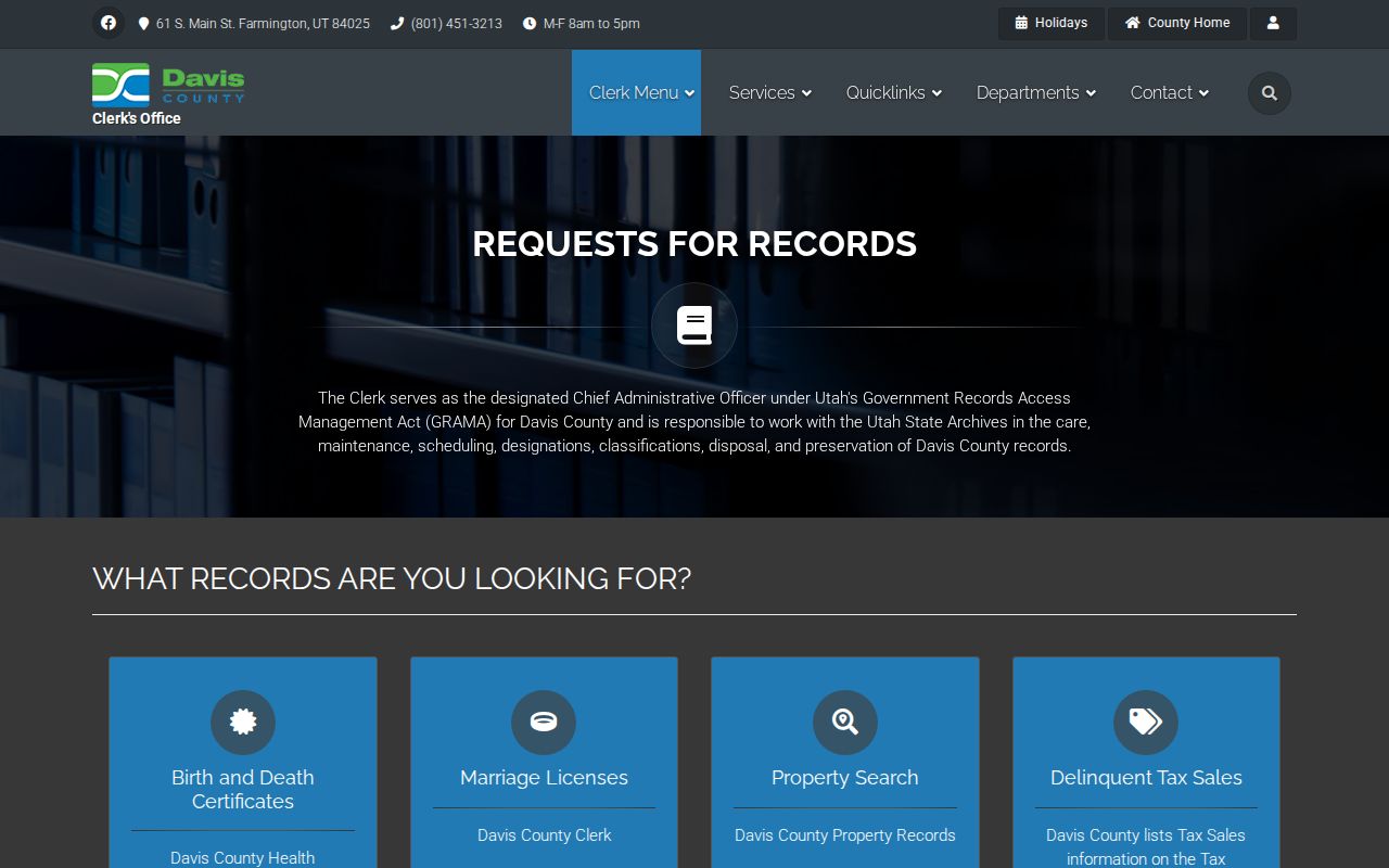 Davis County public records and property search route for Clearfield