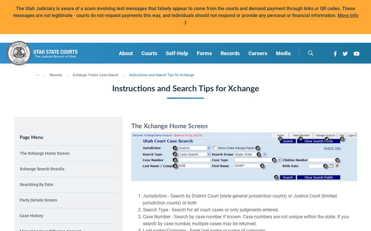 Utah court XChange search and result guidance for resident verification
