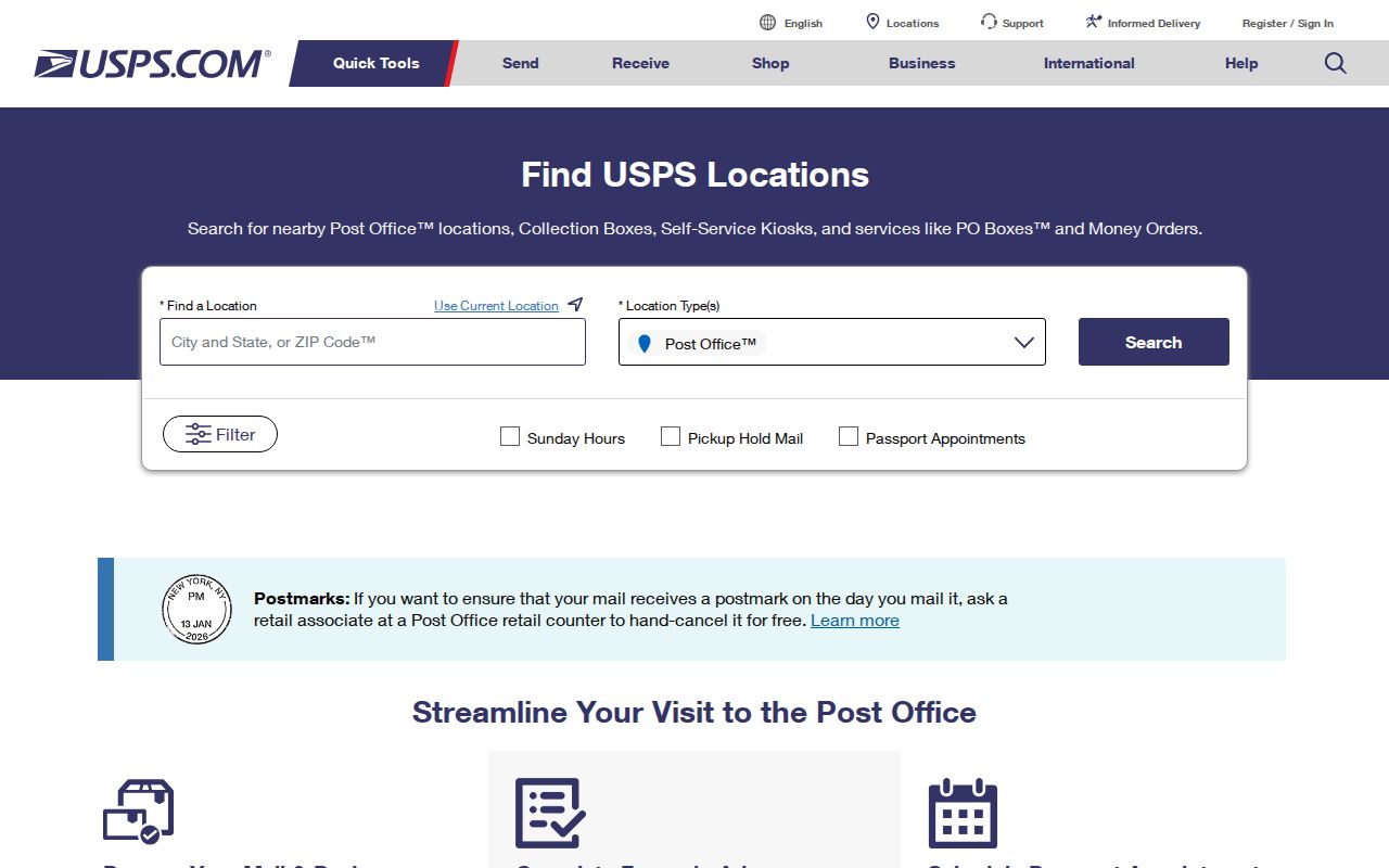 USPS location lookup for Clearfield ZIP code and postal facilities